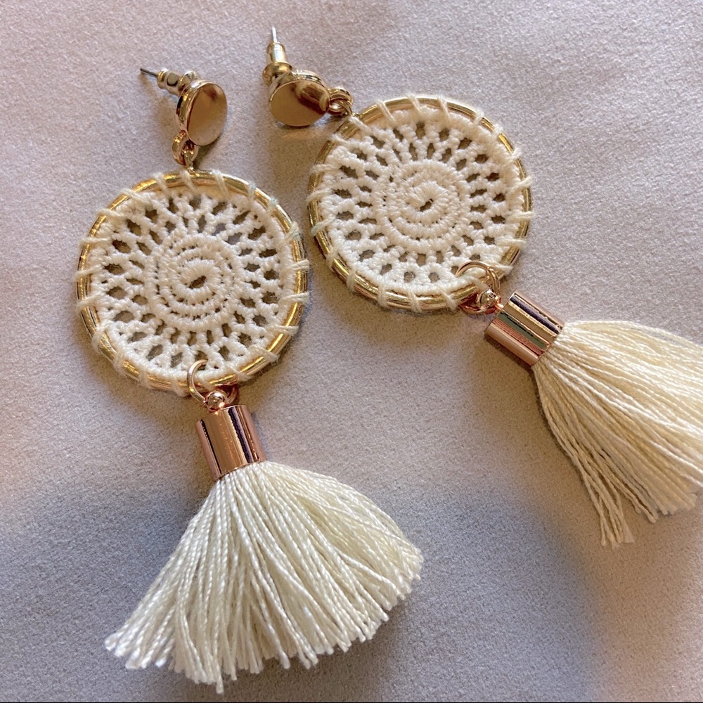 Boho Earrings - White Tassel